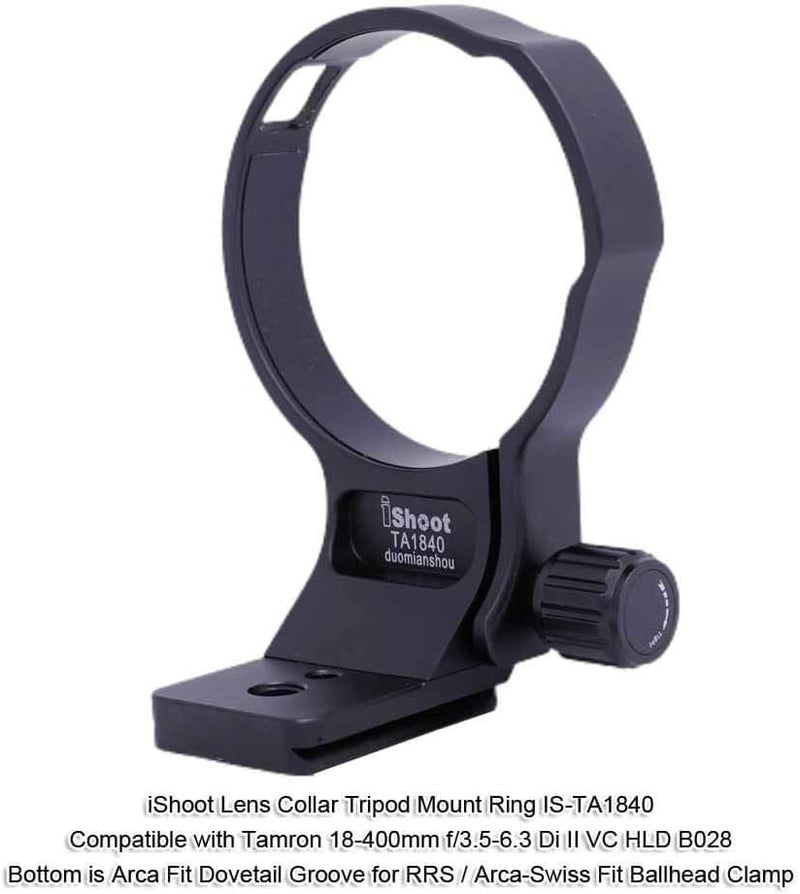 iShoot 76mm Metal Tripod Mount Ring Lens Collar Compatible with Tamron 18-400mm f/3.5-6.3 Di II VC HLD B028, Lens Support Holder Bracket Bottom is Arca-Swiss Fit Quick Release Plate Feature Dovetail Groove - Image 1